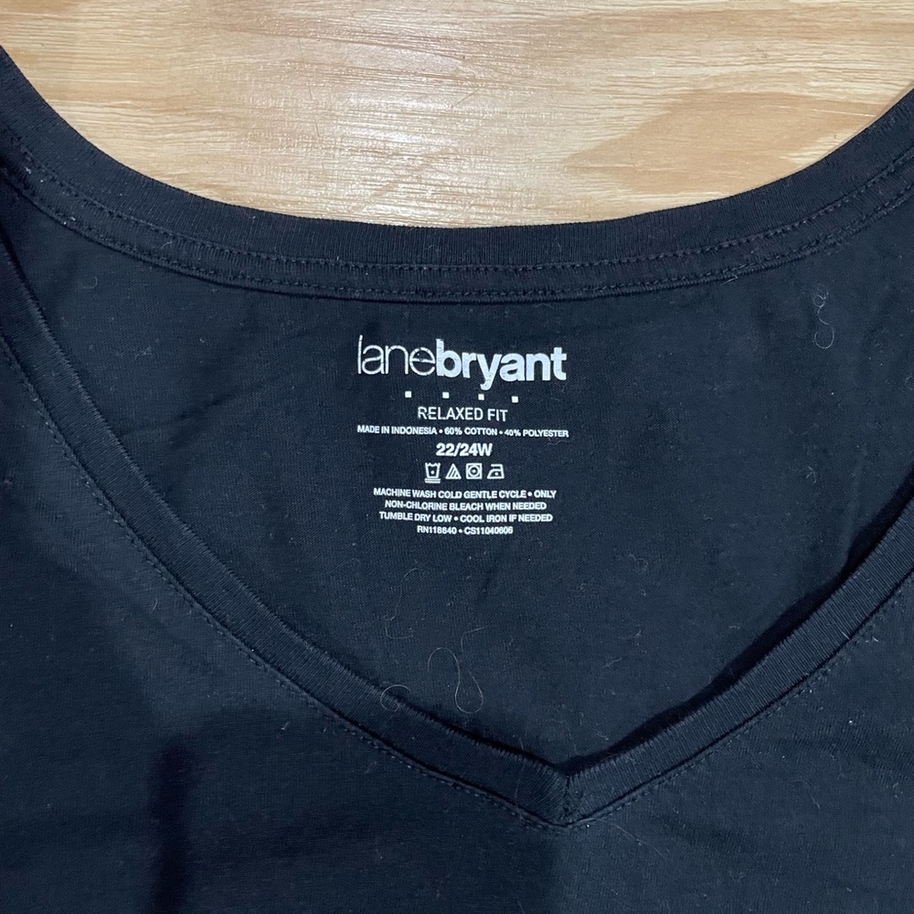 Lane Bryant V Neck Short Sleeve Tee Shirt -Black Size 22/24